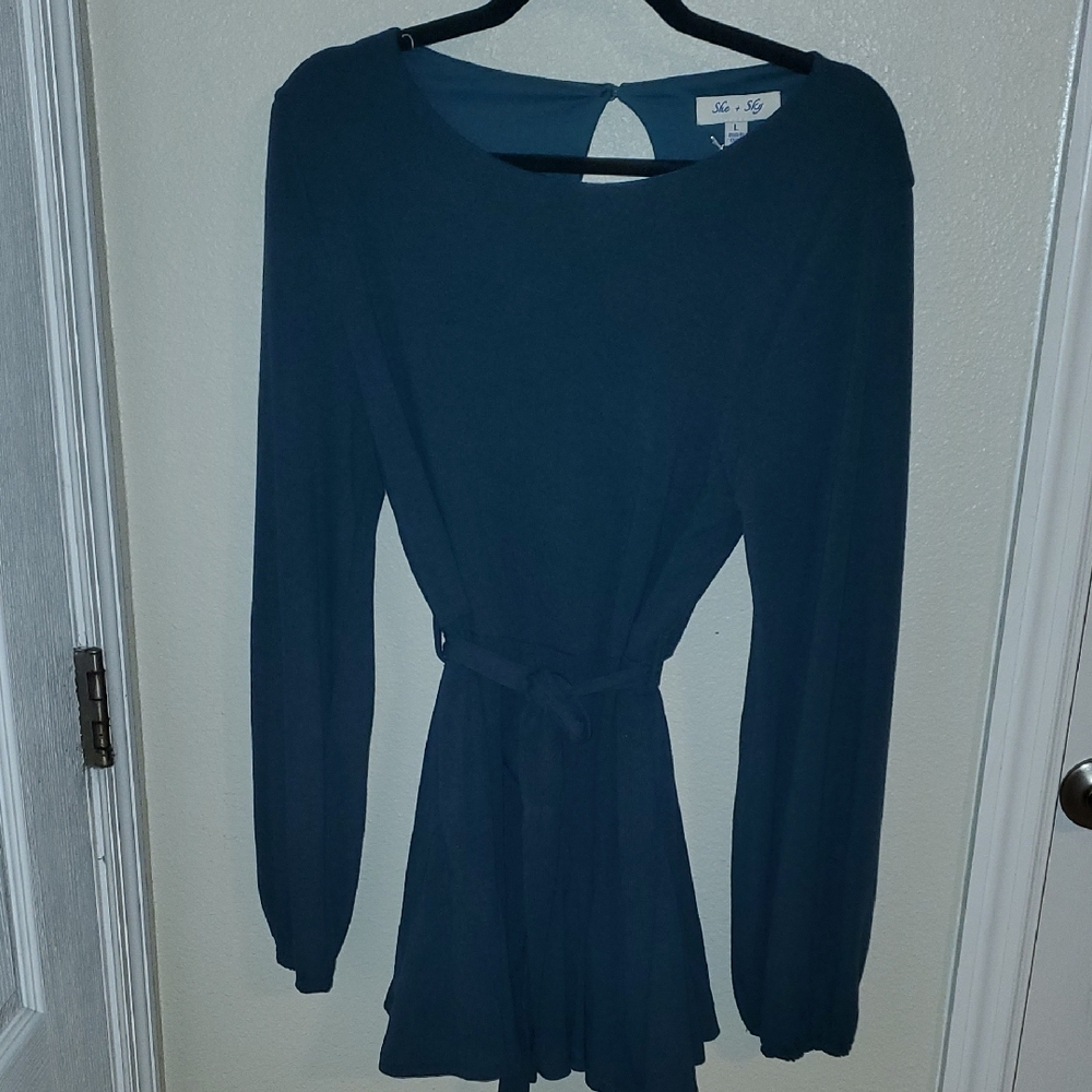 Elegant Teal Long Sleeve Dress